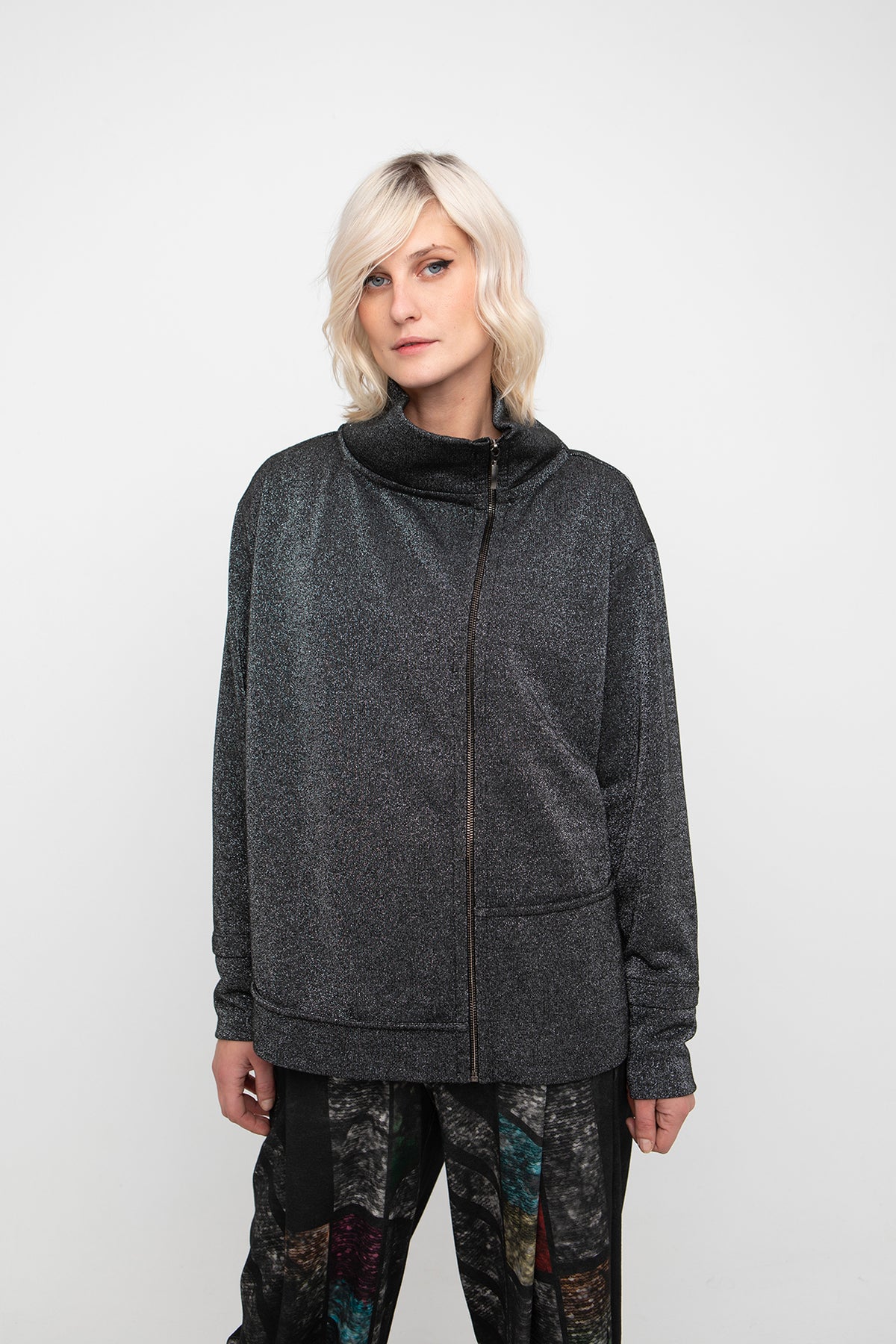 Ozai N Ku Black Shimmer Zipped Jacket