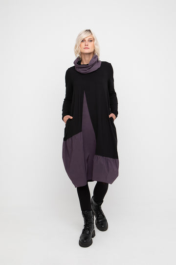 Ozai N Ku Color Block Grape Dress With Matching Scarf
