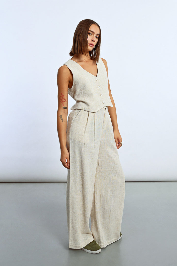 Lili Sidonio Oatmeal Sleeveless Waistcoat