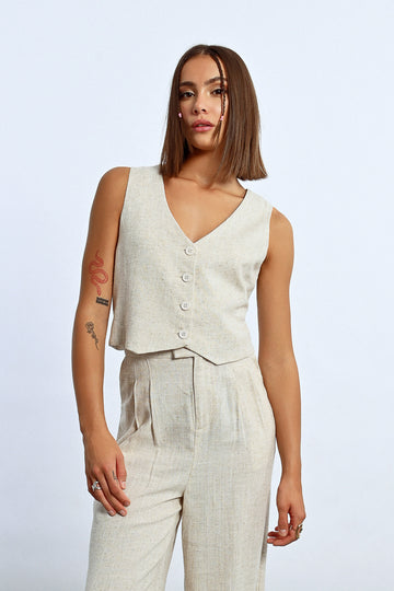 Lili Sidonio Oatmeal Sleeveless Waistcoat