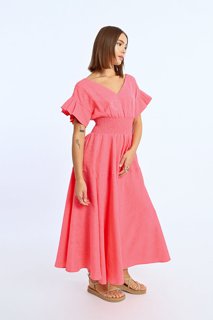 Molly Bracken V Neck Flared Pink Dress