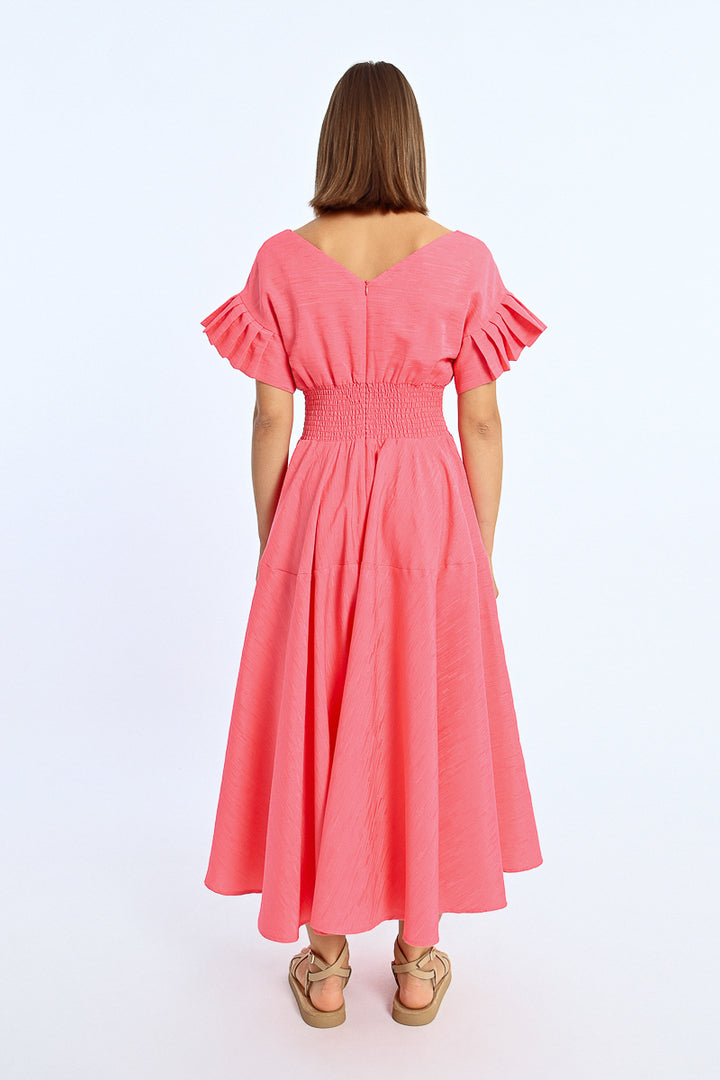 Molly Bracken V Neck Flared Pink Dress