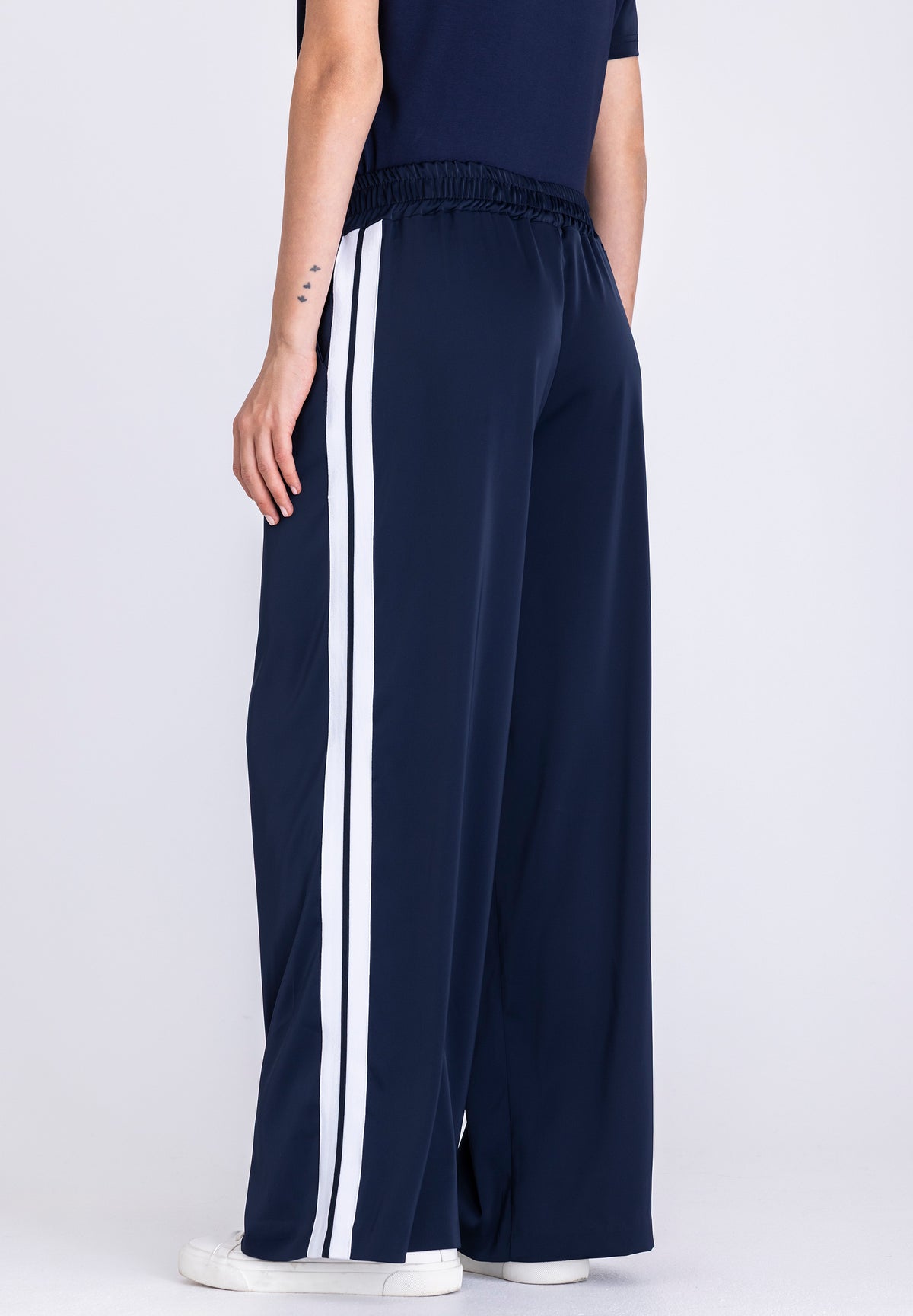 Tuzzi Navy Wide Leg Trousers WIth White Accent