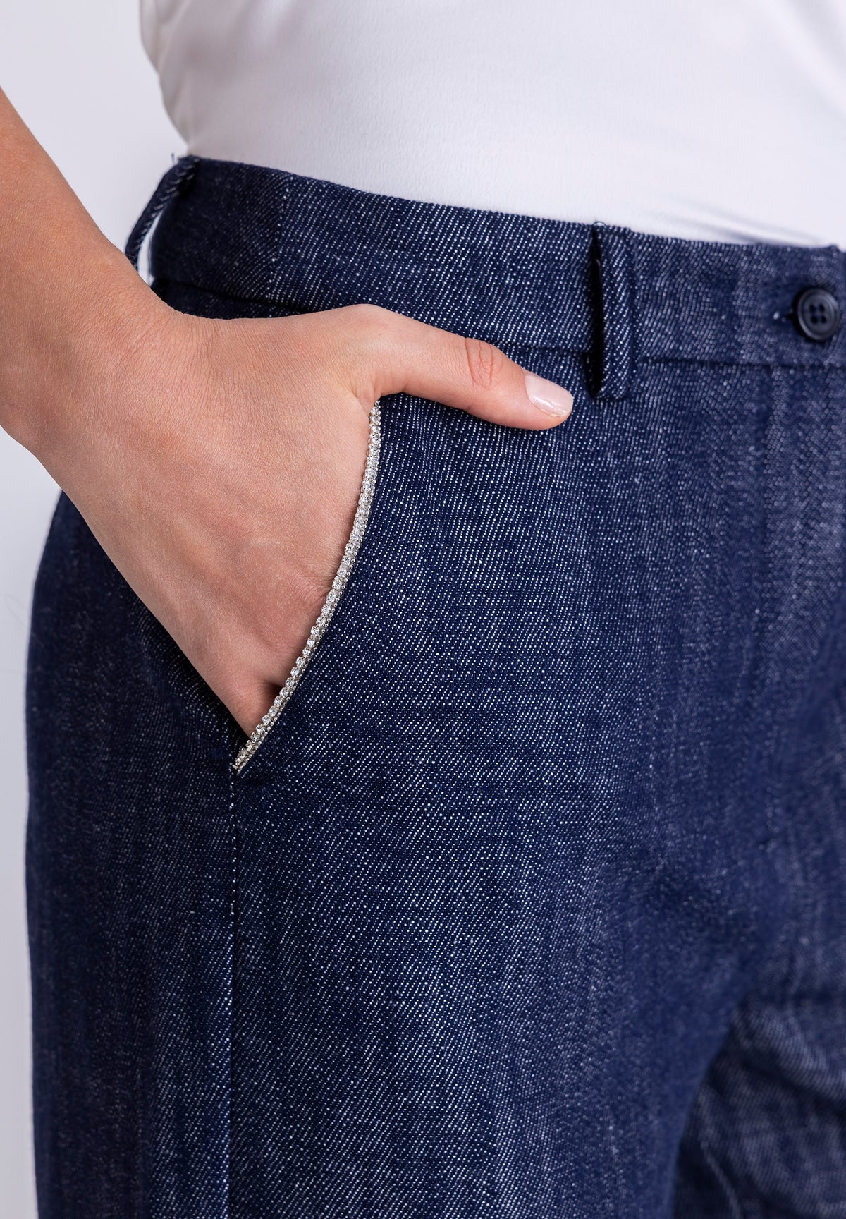 Tuzzi Blue Denim Wide Leg Jeans With Decorative Sparkle On Pocket
