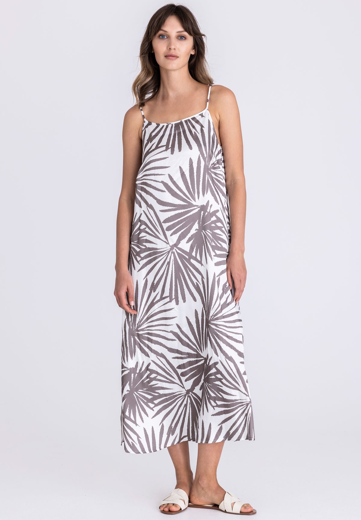 Tuzzi Aloe There Palm Print Strappy Dress