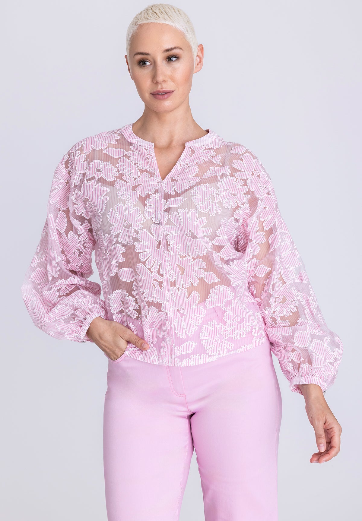 Tuzzi Rose All Day Pink/White Striped Blouse