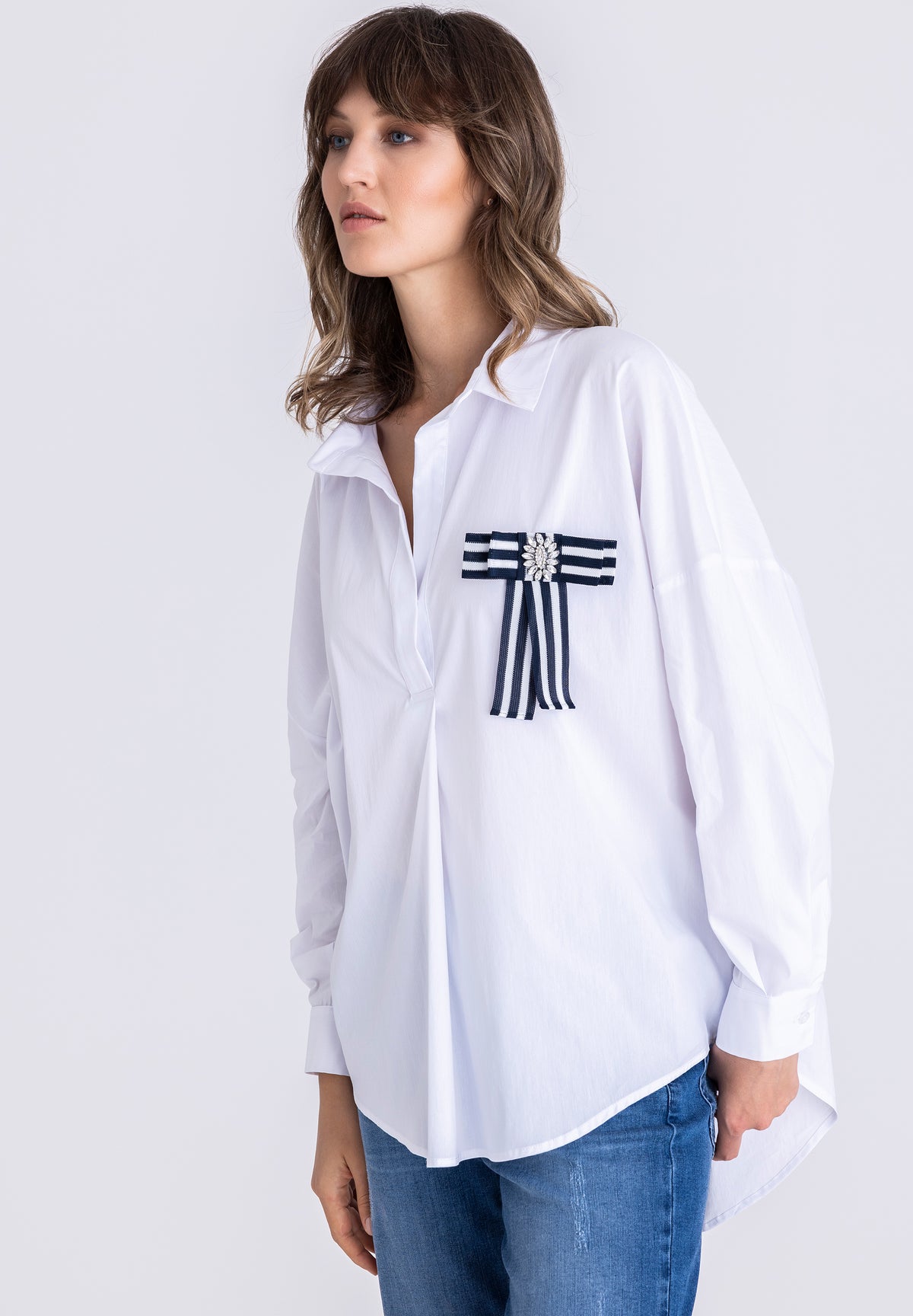 Tuzzi White Blouse With Detachable Bow