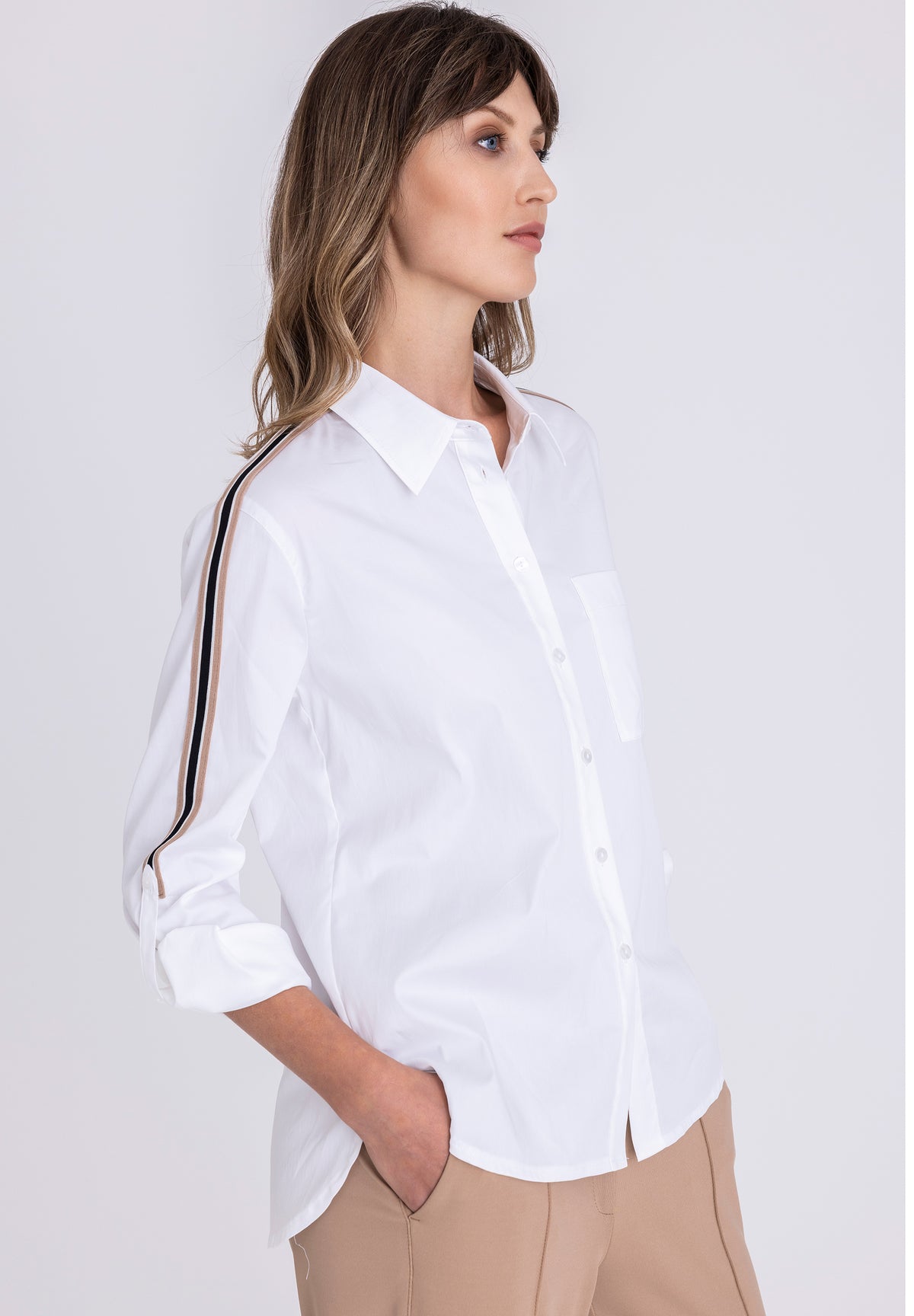 Tuzzi White Blouse With Stripe Shoulder Accent