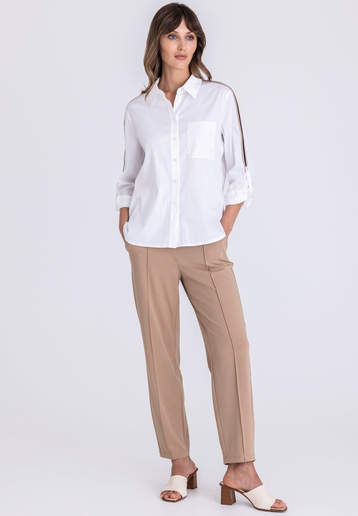 Tuzzi White Blouse With Stripe Shoulder Accent