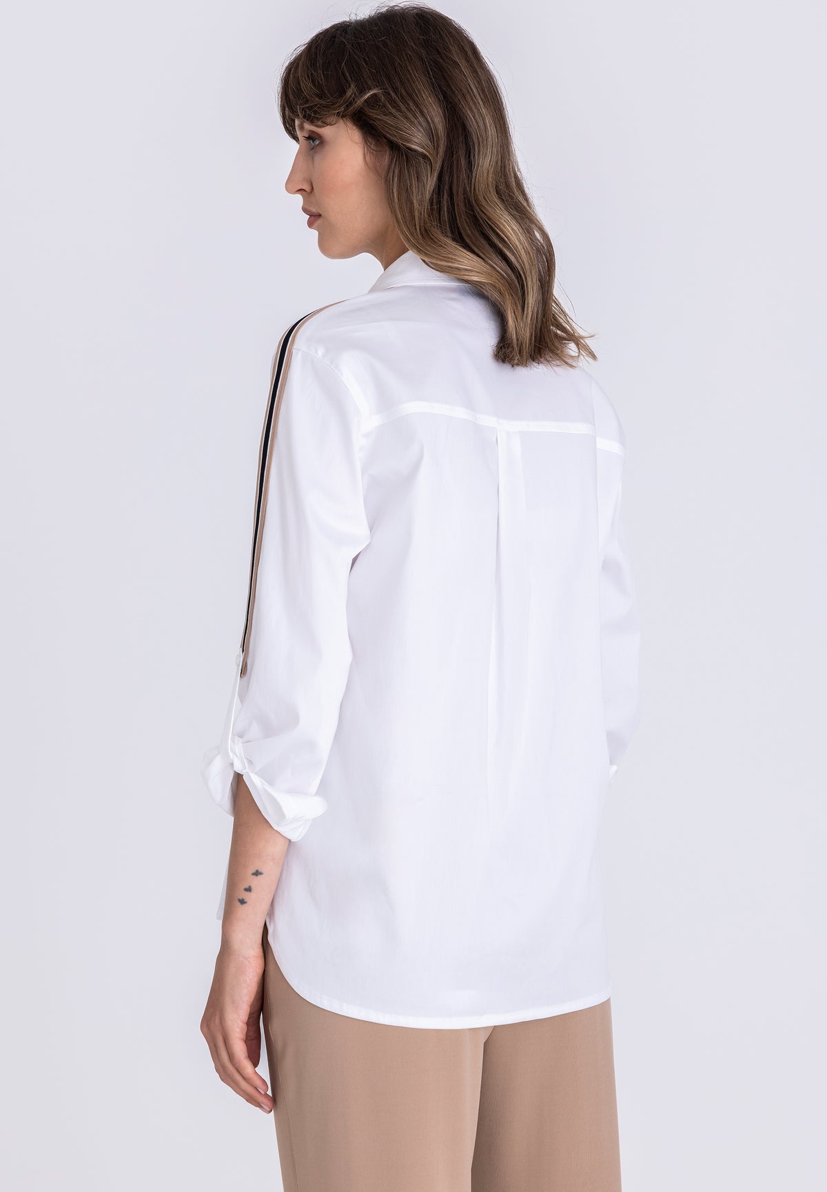 Tuzzi White Blouse With Stripe Shoulder Accent