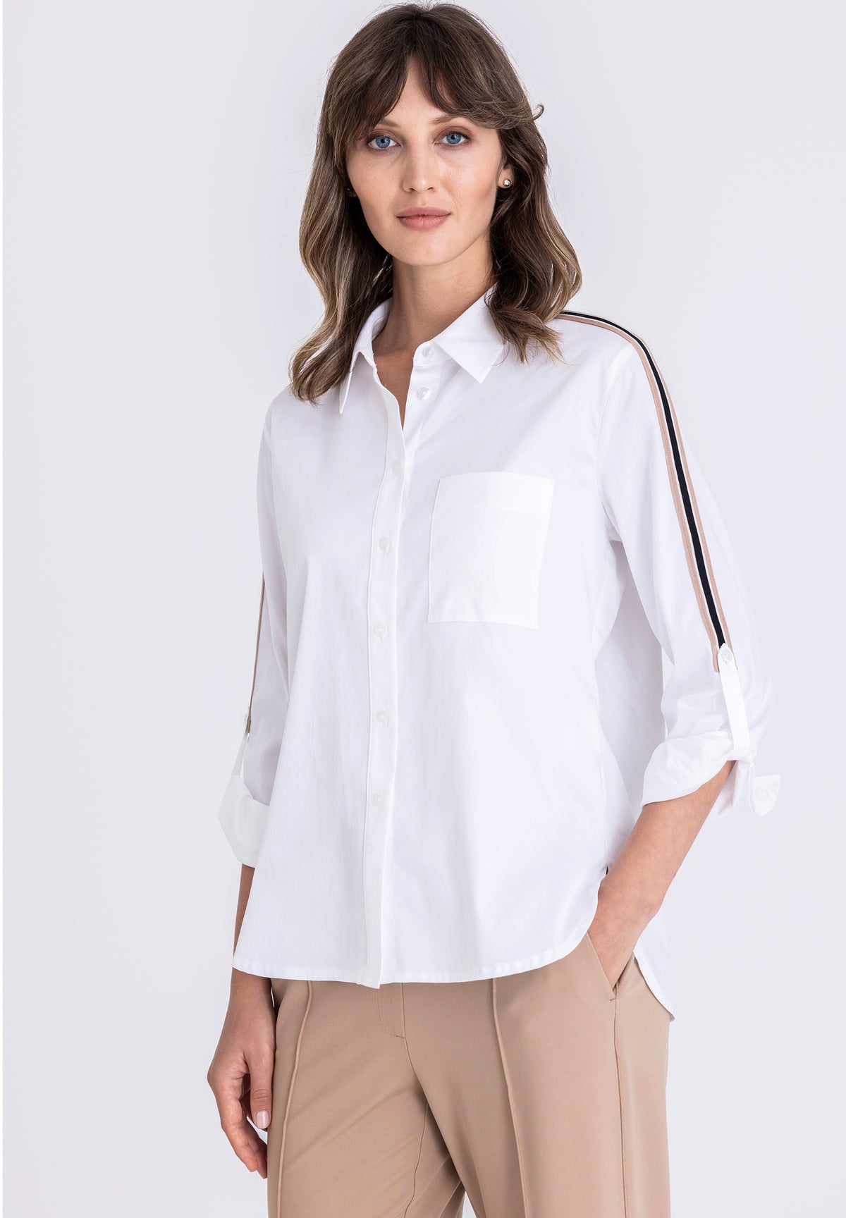Tuzzi White Blouse With Stripe Shoulder Accent