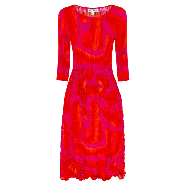 Three Quarter Sleeve Smash Dress in Metallic Pink
