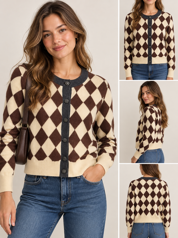 SOPHIE + LUCIE Harlequin Marron Cardigan