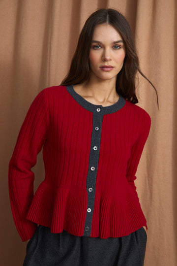 SOPHIE + LUCIE Ribbed Peplum Roja Cardigan
