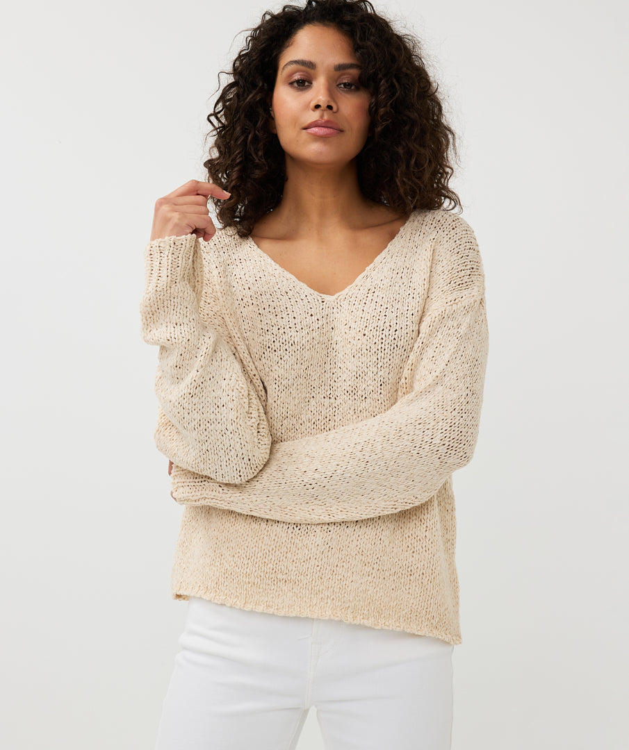 Esqualo Knitted Sand V Neck Sweater