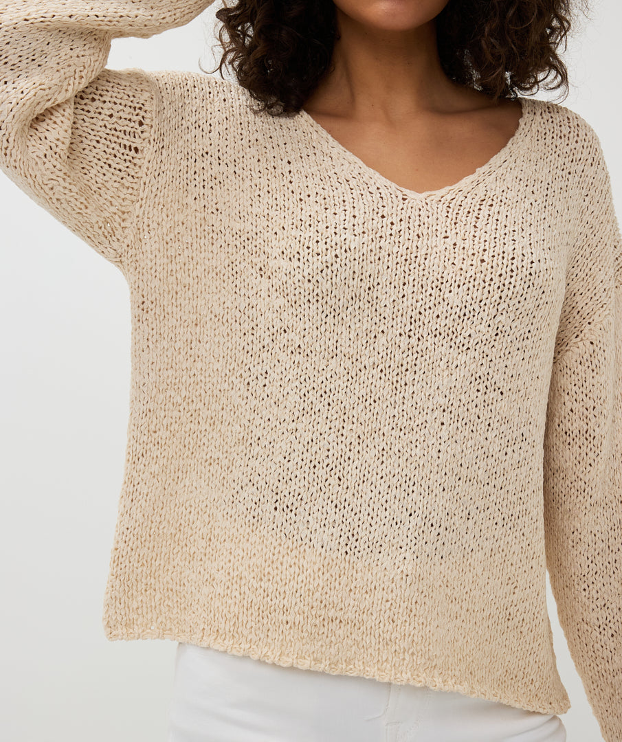 Esqualo Knitted Sand V Neck Sweater
