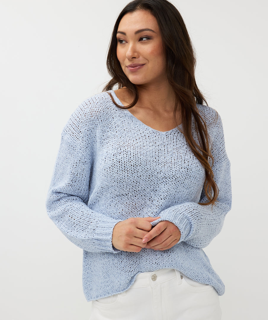 Esqualo Knitted Sky Blue V Neck Sweater