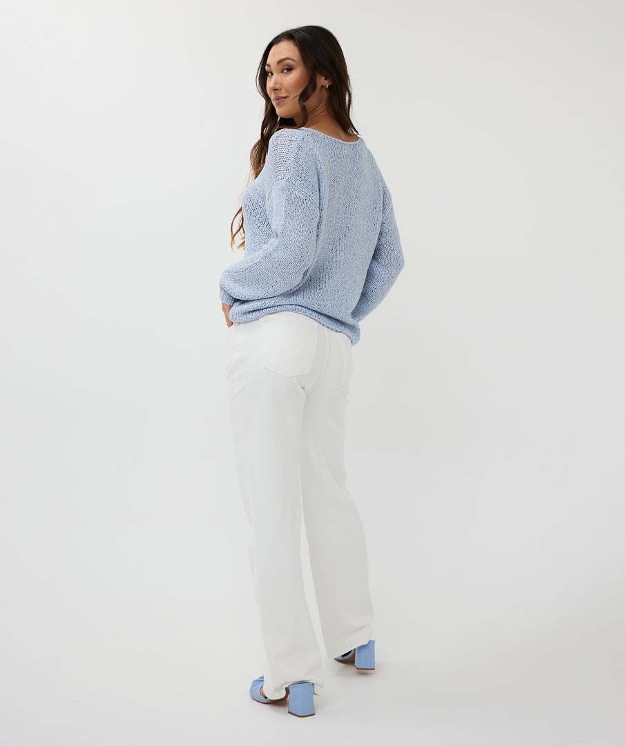 Esqualo Knitted Sky Blue V Neck Sweater