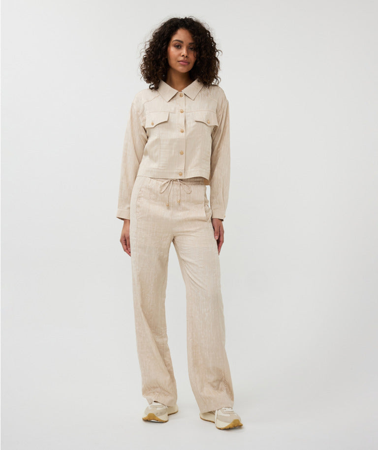 Esqualo Sand Elasticated Ivory Leopard Trousers