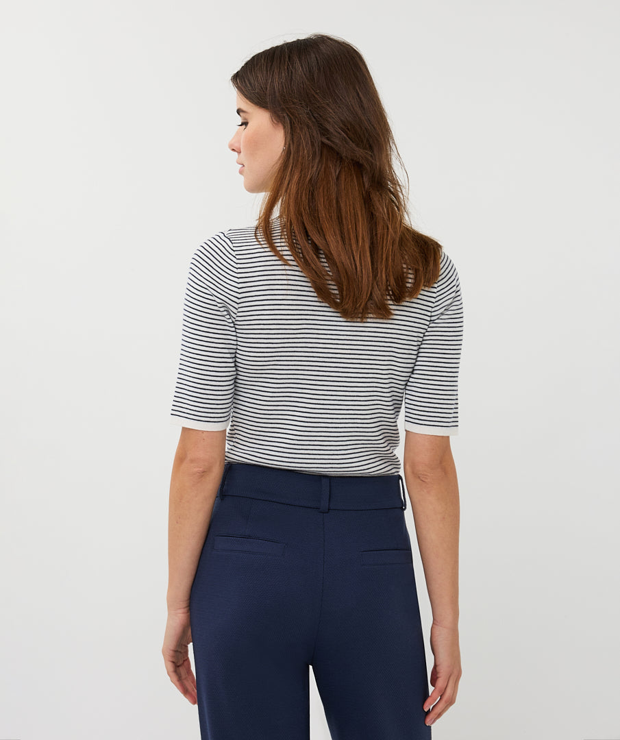 Esqualo Sweater S/S Striped Off White/Navy