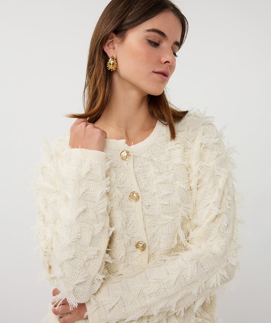 Esqualo Fringed Cardigan - Ecru