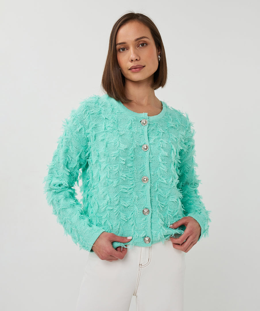 Esqualo Mint Green Fringed Cardigan