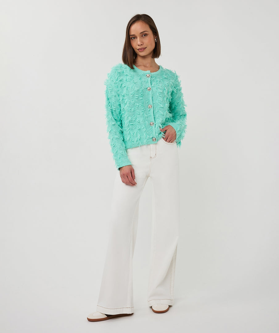 Esqualo Mint Green Fringed Cardigan
