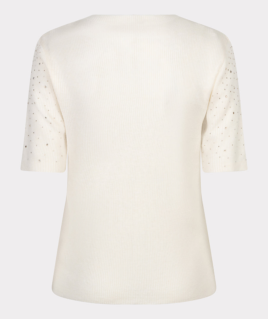 Esqualo Ribbed Sparkle High Neck Top - Ecru