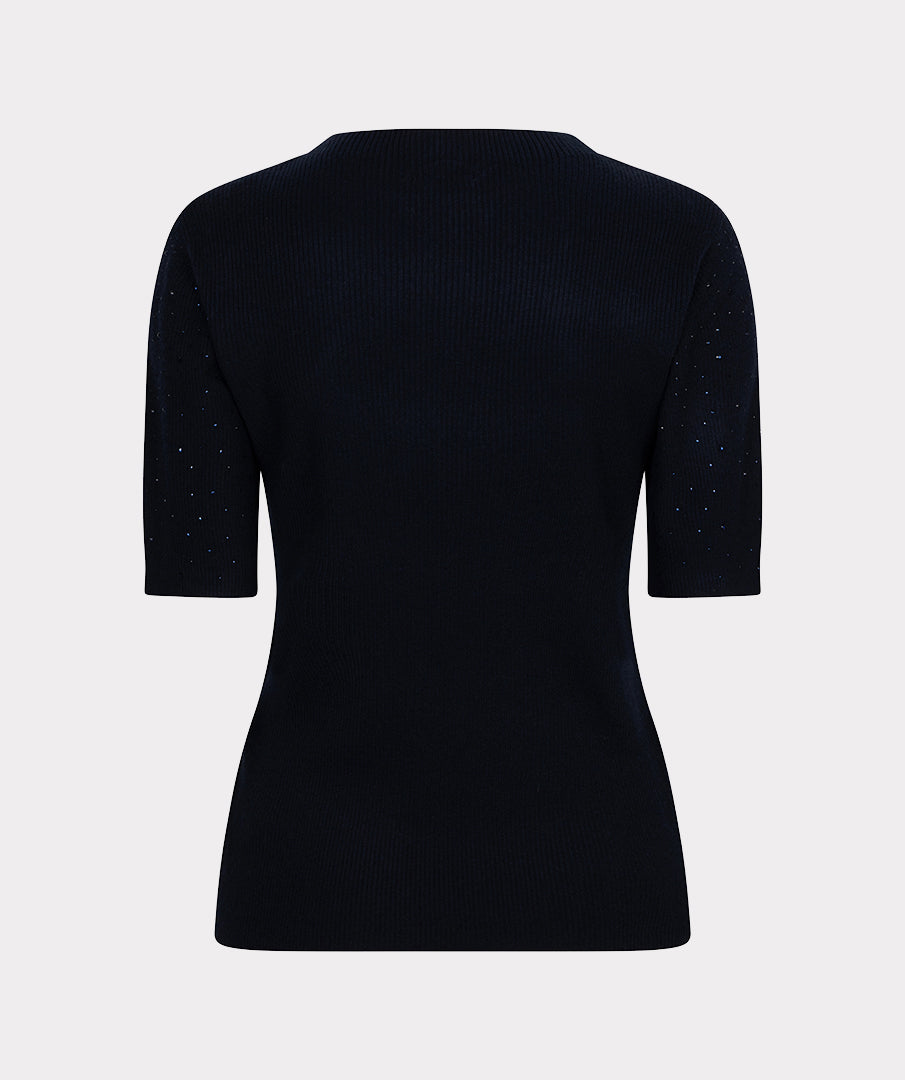 Esqualo Ribbed Sparkle High Neck Top - Navy