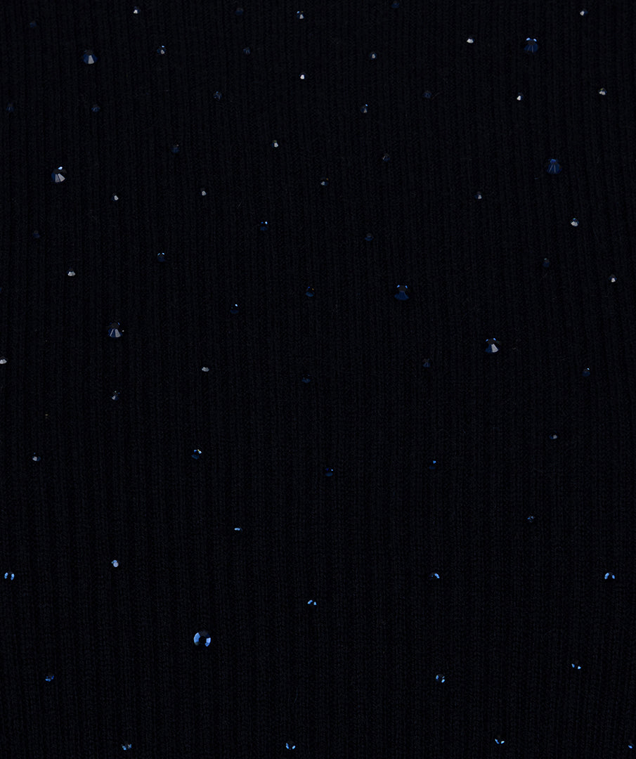 Esqualo Ribbed Sparkle High Neck Top - Navy