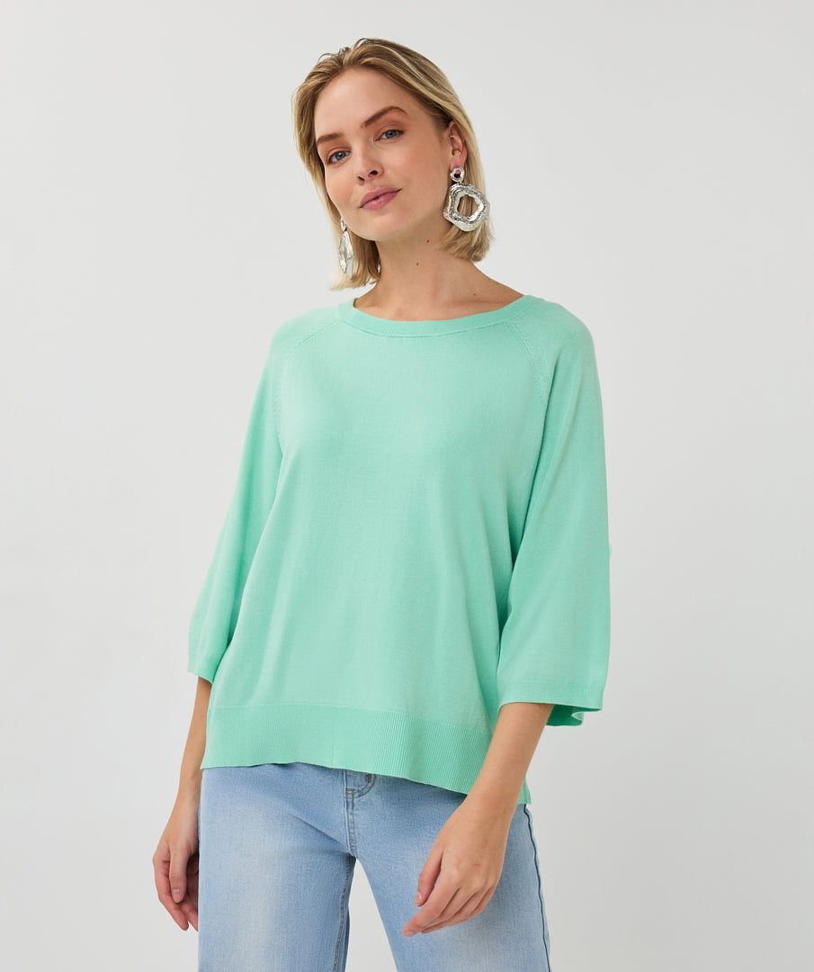 Esqualo Sweater Wide Sleeve Basic Knit - Mint Green
