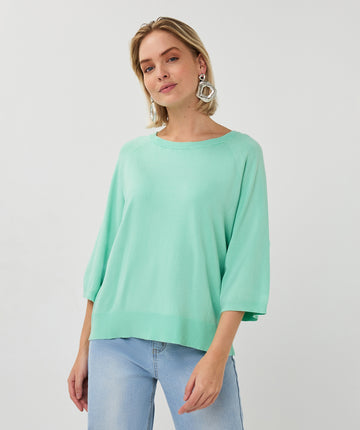 Esqualo Sweater Wide Sleeve Basic Knit - Mint Green