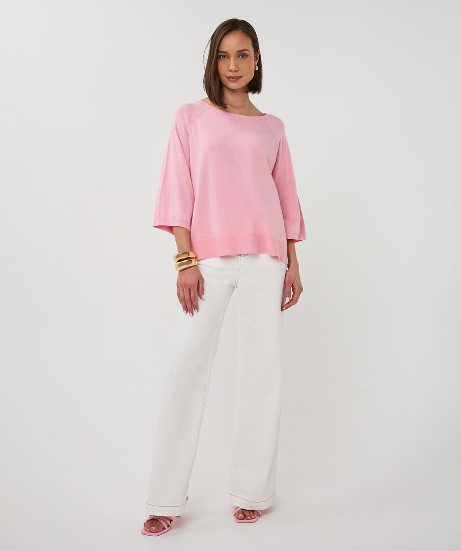 Esqualo Sweater Wide Sleeve Basic Knit - Romance Rose