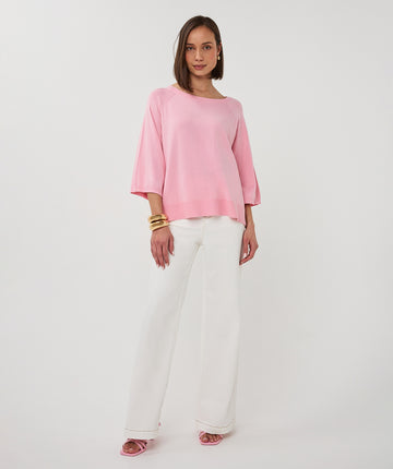 Esqualo Sweater Wide Sleeve Basic Knit - Romance Rose