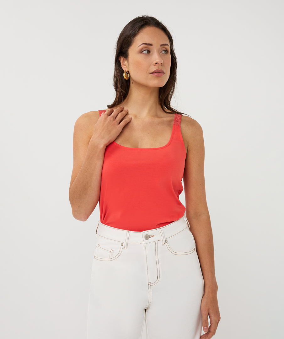 Esqualo  Chili Red Cami With Lurex Straps