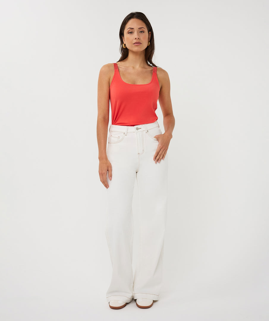 Esqualo  Chili Red Cami With Lurex Straps