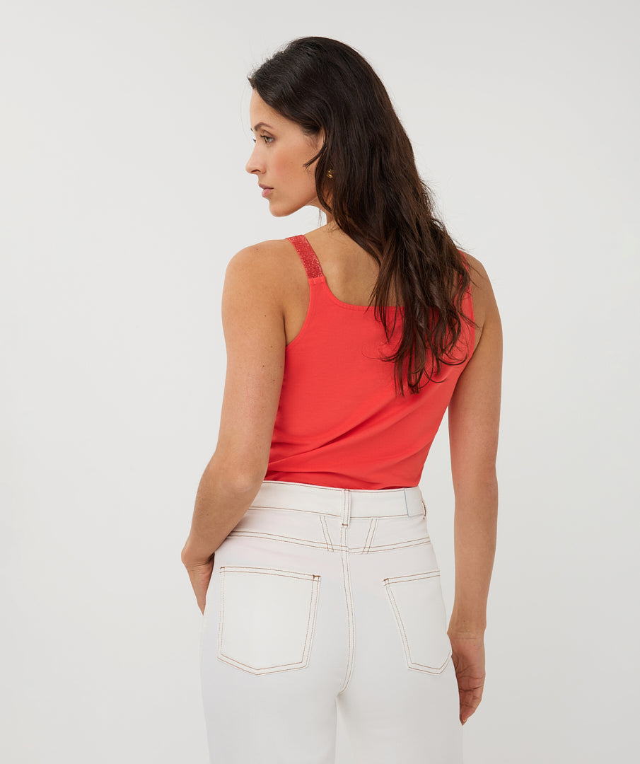 Esqualo  Chili Red Cami With Lurex Straps