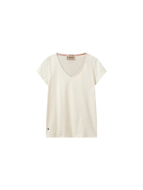 Mos Mosh Ecru Tulli V Neck Basic SS