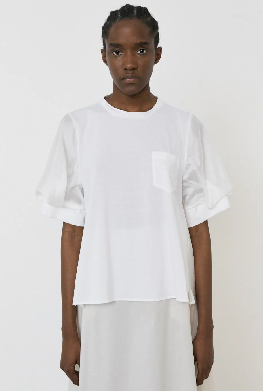 MeiMeiJ Round Neck Puff White Top
