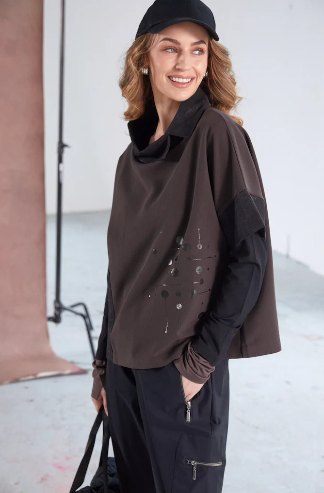 Naya Placement Neck Dress Top With Contract Cut Away Collar