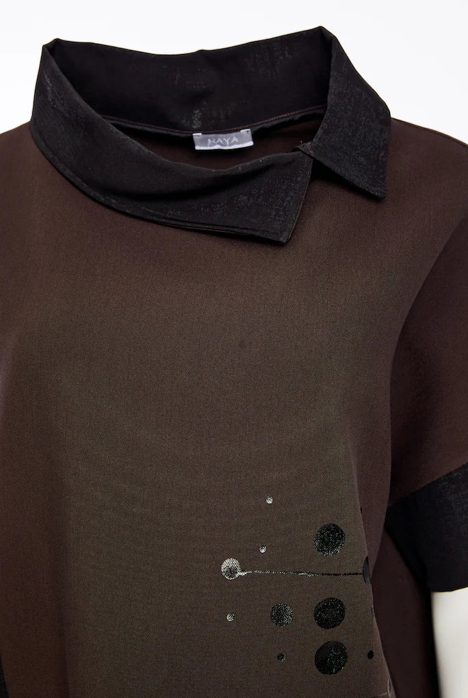 Naya Placement Neck Dress Top With Contract Cut Away Collar