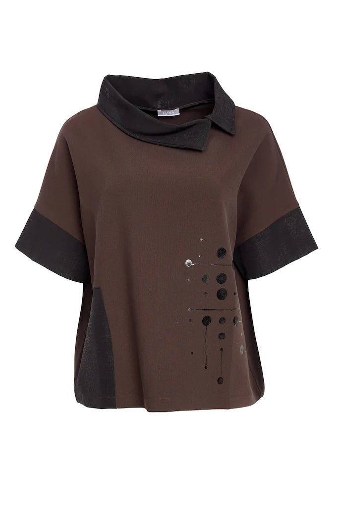 Naya Placement Neck Dress Top With Contract Cut Away Collar