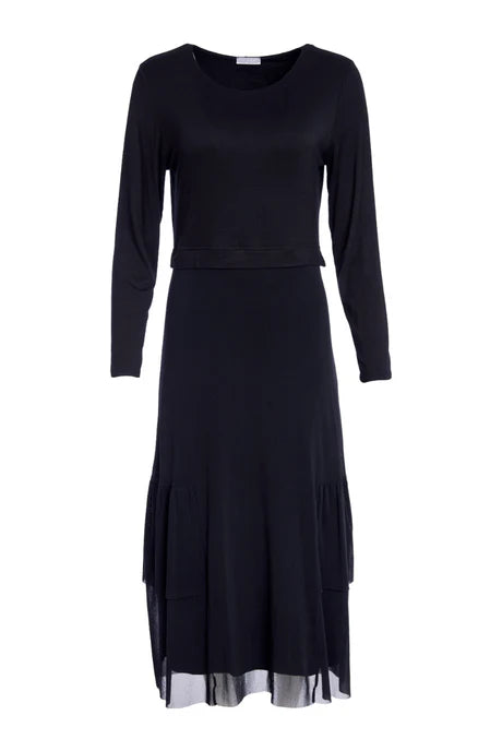 Naya Black Round Neck Dress With Mesh Skirt