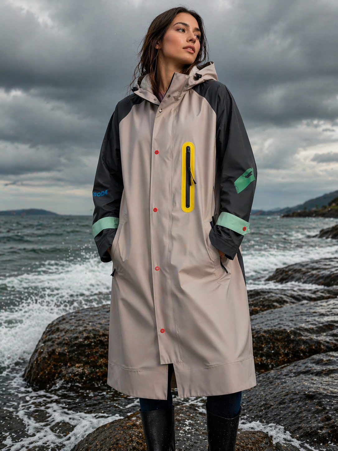 Sheena's Waterproof Hooded Parka Rainwear - Light Sand