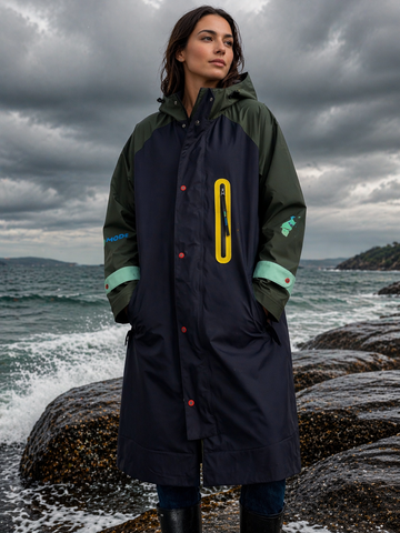 Sheena's Waterproof Hooded Parka Rainwear - Navy/Olive