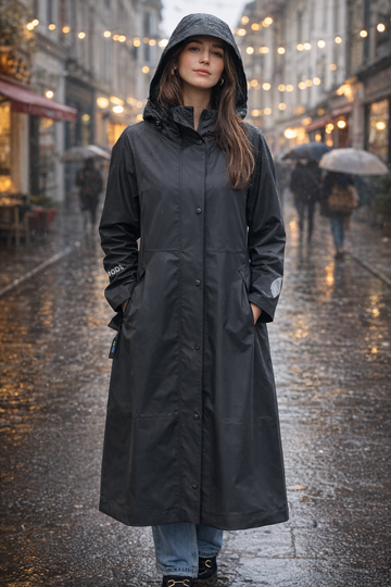 Sheena's Waterproof Hooded Raincoat - Black