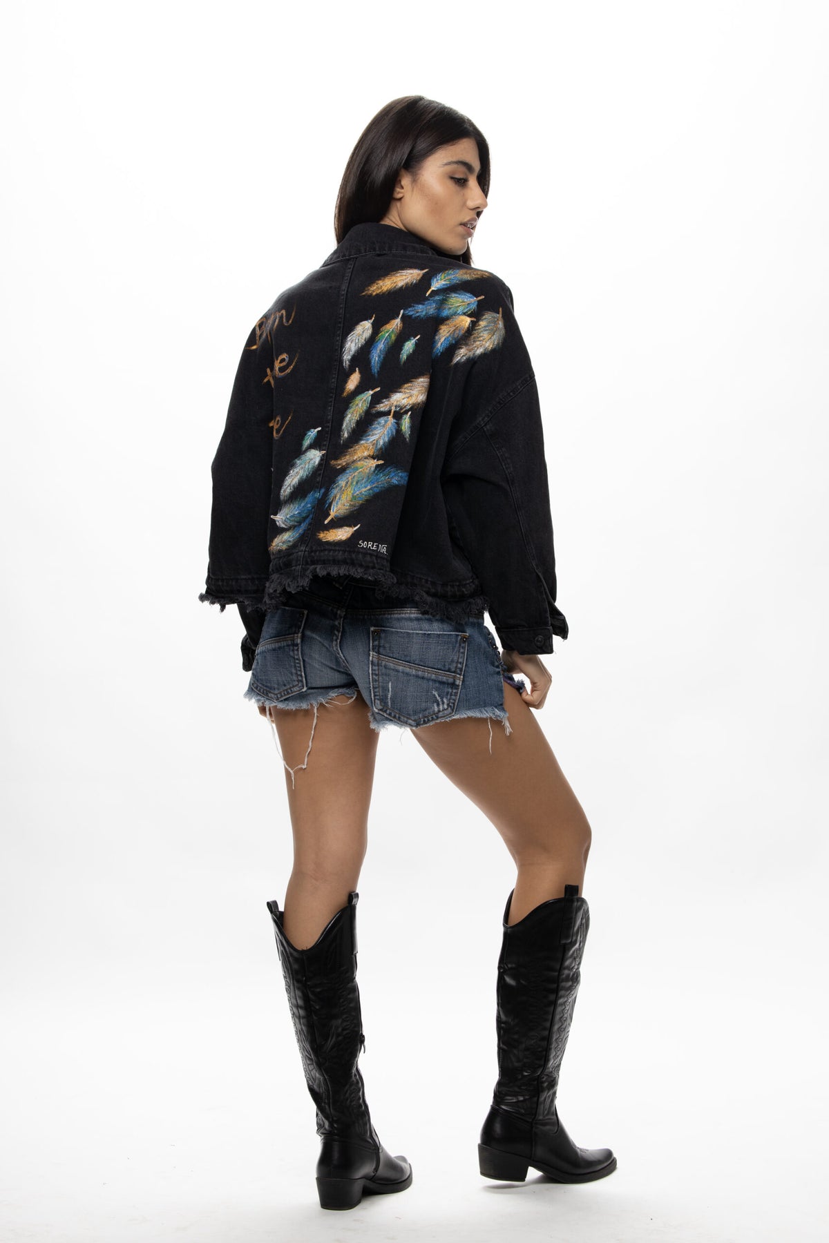 Sorena Black Denim Feather Jacket