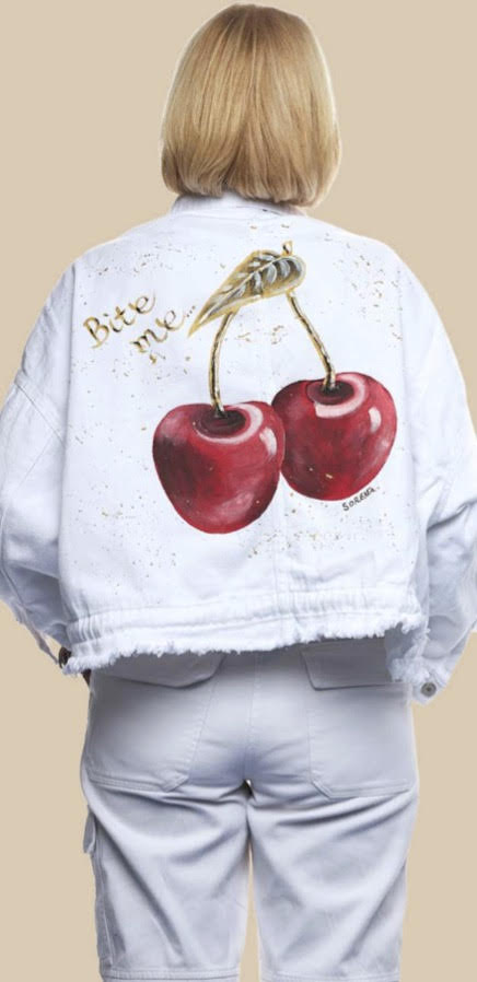 Sorena Hand Painted Denim Cherry Jacket