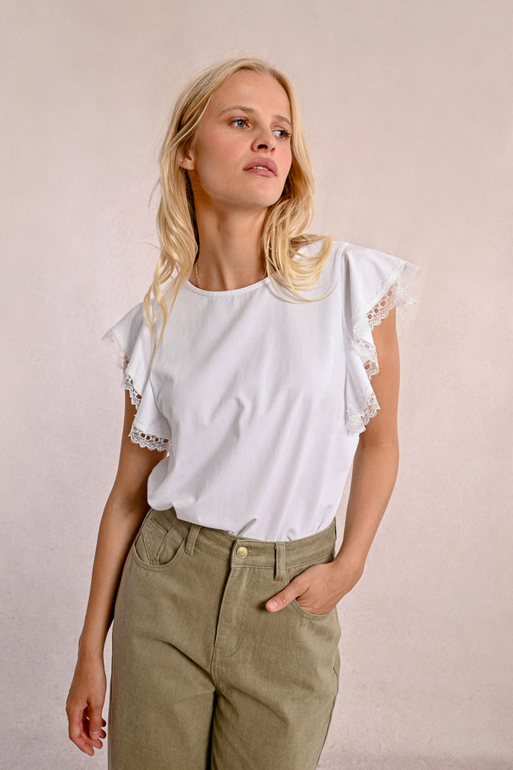 Molly Bracken Lace Trimmed White Tee