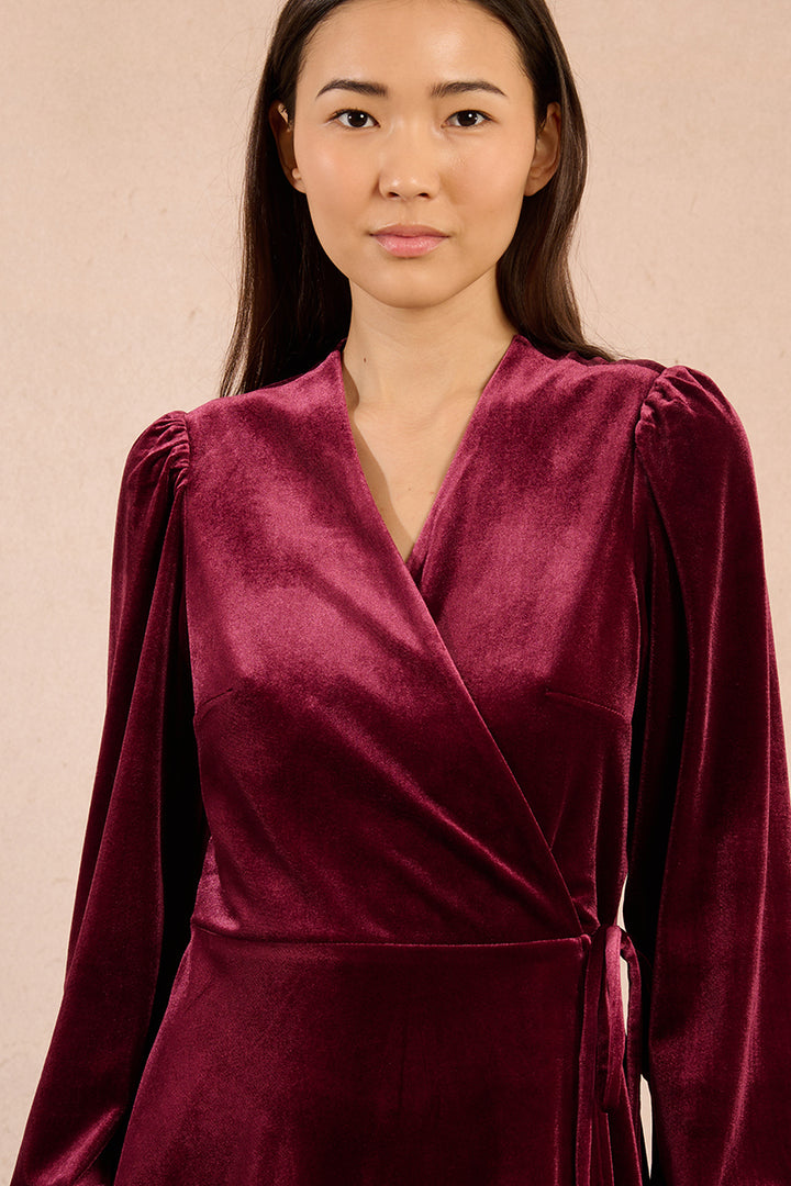 Molly Bracken Dark Red Velvet Wrap Dress